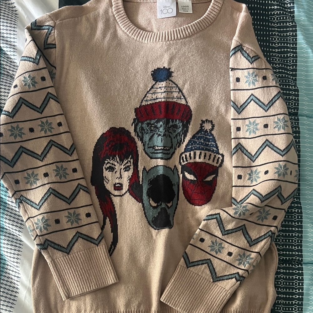 Disney Beige Sweater with Character Faces